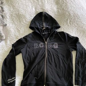 BGBG Hoodie. Black/ zipper upfront/silver sequence